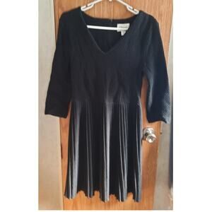 Ganni Black Babydoll Dress Small Anthropologie Pleated Waffle Popcorn Knit